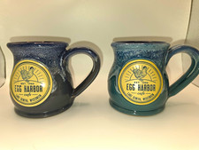 Deneen Pottery Egg Harbor Cafe Lake Geneva Coffee Mugs Blue/Greenblue Drip Glaze picture