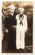 real photo Two U.S. Navy Military Sailors One Wearing Glasses antique pc RPPC picture