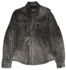 HARLEY DAVIDSON LEATHER MOTORCYCLE SHIRT JACKET MENS L SNAP LOGO BUTN DISTRESSED picture