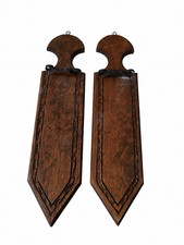 Pair Mexican Wood Sword Machete Wall Display Plaques 24in Vintage Hand Made picture