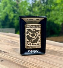 Crow Murder Custom Engraved Zippo | Armor Case | Solid Brass | Made in USA picture