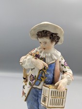 1900s Antique German KPM Berlin Scepter Mark Boy W Bird Porcelain Figurine 6