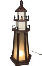 16” Tall nice Vintage Wood Nautical Farmhouse Distressed Lighthouse Lamp Light picture
