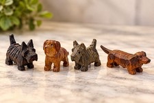 Antique Hand Carved Wood Miniature Dogs Set 4 Scottie Dachshund Terrier Folk Art picture
