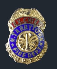 Vintage Obsolete North Tarrytown New York Retired Ex Chief Mini Screw Back Badge picture