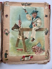 Antique 19th Century Scrap Album Trade Cards Halloween 4th July picture