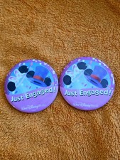 JUST ENGAGED SET OF 2 AUTHENTIC Walt Disney World Buttons HTF RARE Discontinued picture