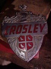 Vintage CROSLEY Metal Emblem Badge Crest Logo w/ Red Enamel Inlay picture
