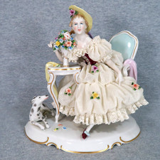 Vintage German Unterweissbach Dresden Lace Porcelain Figurine Lady Floral 8342 picture