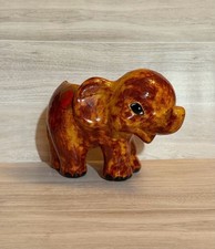 Vintage Ceramic Elephant Planter Figurine Brown Orange Drip picture