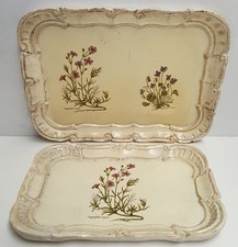 Pair of Renzo Carli Giftware Viola and Baby's Breath Wooden Trays Florence Italy picture