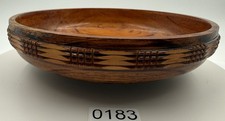 Vintage Hand Carved Wood Bowl Large Shallow Fruit Serving Bowl Woven Band 12