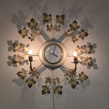 VTG 1960s United Brass Starburst Electric MCM Wall Clock Ivy Leaf W/Lights Works picture