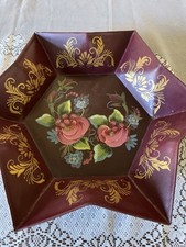 Vintage Hand Painted Tole Painted Metal Bowl Tray Beautiful picture
