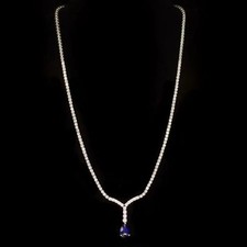 26.40Ct Diamond & Blue Sapphire Drop Pendant Necklace 14K White Gold Over 17