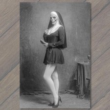 POSTCARD Skull Nun Grayscale Gothic Horror Dark Religious Oddity Portrait picture