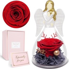 Preserved Flower Rose in Glass Angel Figurines,Mothers Day Gifts for Red picture