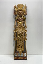 Balinese Deity Hand Carved Wood Wall Panel Gilt Polychrome 40