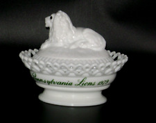 1979 Pennsylvania Lions Club White Milk Glass Lion Covered Dish by Westmoreland picture