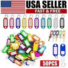 50 Pcs Plastic Key Tags with Split Ring, Luggage Fobs ID Name Label Keychain picture