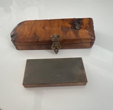 Burl Wood Box Sharpening Stone Fleur de Lis Hinges picture