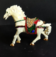 QIFU WHITE HORSE PRANCING, Enamel & Jeweled, Milticolored, Trinket Box picture