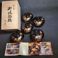 Wajima Echizen Lacquerware Gosumono Daffodil Pattern Bowl with Lid Used picture