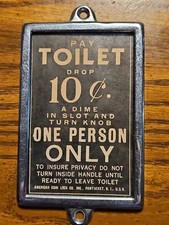 Antique 10 Cent Pay Toilet Chrome Frame Restroom 10 CENT Train Subway Sign picture
