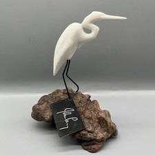 Vintage John Perry White Heron On Burl-wood Sculpture 8.5