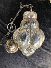 Vintage Handblown Seguso Murano Caged Glass Hanging Light Fixture picture