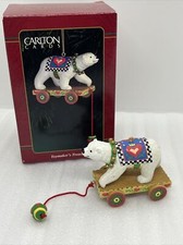 1990s Carlton Cards Polar Bear Ornament TOYMAKERS TREASURE Moving Wheels Cart picture