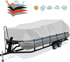 Solim Trailerable 1200D PU Heavy Duty Pontoon Boat Cover, 22-24Ft Waterproof Mar picture
