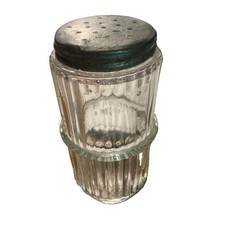 Vintage Hoosier Glass Embossed Salt Jar with Aluminum Lid picture