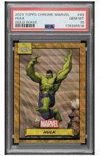 2024 Topps Chrome Marvel #43 Hulk - GOLD WAVE - /50 PSA 10 POP 11 picture