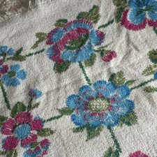 Vintage Spunwell Ely & Walker Floral Bath Towel White Blue Pink Cotton USA Made picture
