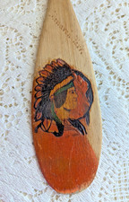 Antique Wood Paddle Pyrography Native American Souvenir Monarch Park Oil City picture