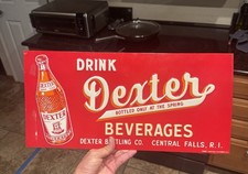 DEXTER BEVERAGES TAC Certified. Rhode Island. Embossed SODA Vintage 50s Tin Sign picture