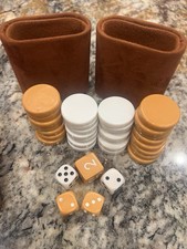 Vintage Catalin  Butterscotch & White Backgammon Chips,cups and Dice picture