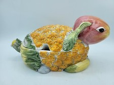 Vtg CBK Ltd Ceramic Rabbit Serving Dish Sauce Tureen w/Lid Vegetables Fruit picture
