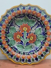 Vintage Tonalá Mexican Pottery Plate • Hand Painted Floral Folk Art Wall Decor picture