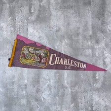 Vintage Charleston South Carolina Souvenir Pennant Flag Distressed Felt 1940s picture