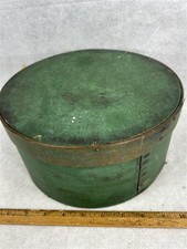 antique pantry box  green painted  bent wood round 5 x 10  original 1800 picture