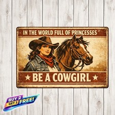 Cowgirl With Horse Western Tin Sign 8x12 Vintage Aluminum Funny Wall Decor picture