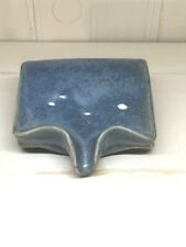 Art Pottery Spoon Rest Blue Glaze Handmade Folded Clay Drip Design Excellent 4x4 picture