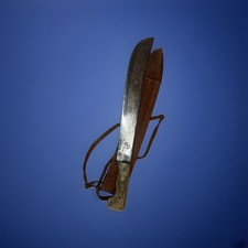 VTG Vilches Leon Mexico Machete Short Sword w Horn Handle Tooled Leather Sheath picture