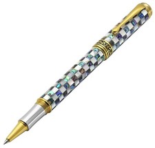 Xezo Maestro Jubilee Abalone/White MOP Rollerball Pen, Fine Tip. 18K Gold Plated picture