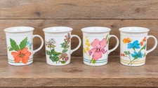 Vintage Roy Kirkham Fine Bone China Floral Mugs Set of 4 Made in England MCM picture