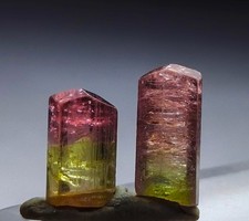 Natural Watermelon Tourmaline Crystal Specimen Bi Color Green Pink Gem Rough  picture