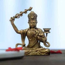 Handmade Brass Manjushri Bodhisattva Statue Spiritual Wisdom Home Decor Gift picture