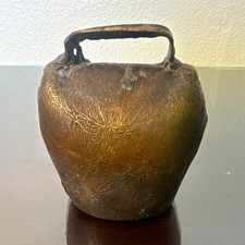 Vintage Kathe Wohlfahrt German Metal Cowbell Farmhouse Rustic Brass Tone Bell picture